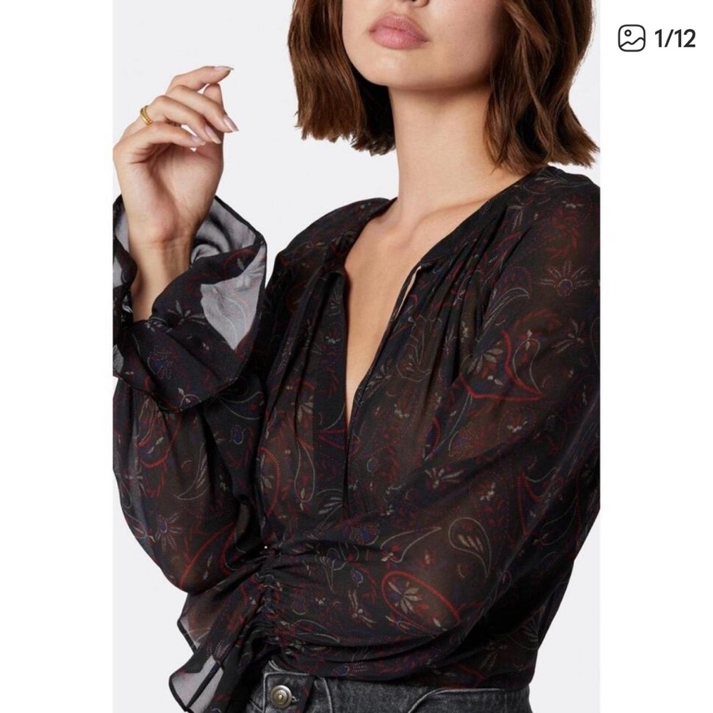 Joie Cecarina Long Sleeve 100% Silk Top in Caviar Small
